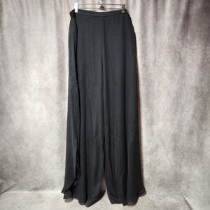 womens ST JOHN Essentials Marie Gray PALAZO Pants Black SILK wide Leg slits 14